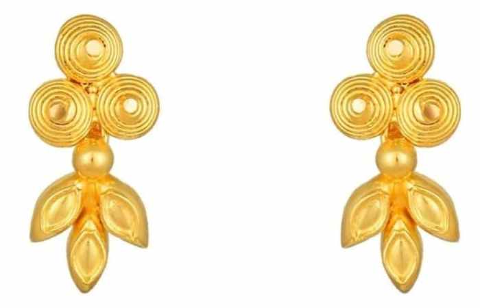 22K/18K Real Certified Fine Yellow Gold Classy Leaf Beads Stud Earrings