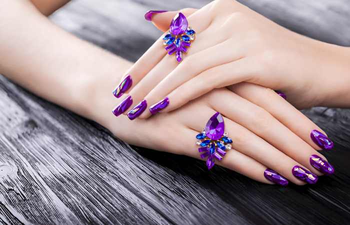 Purple Press on Nails Medium, Coffin Purple Gradient Butterfly Design False Nails