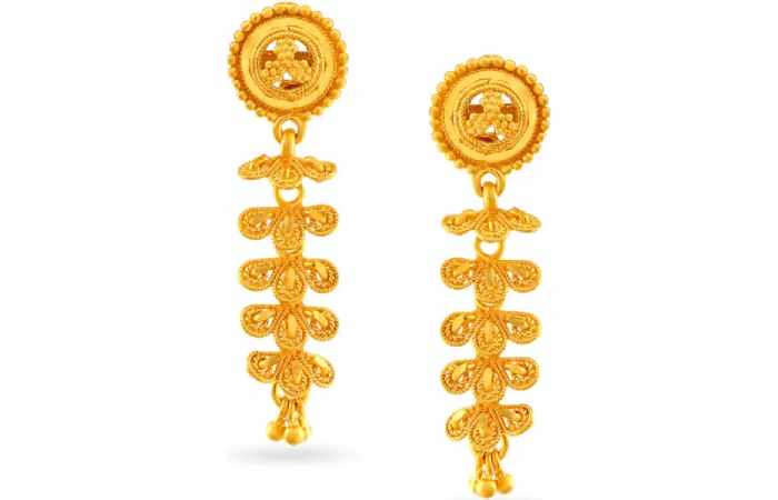 Tanishq Floral Yellow Gold Drop Earrings