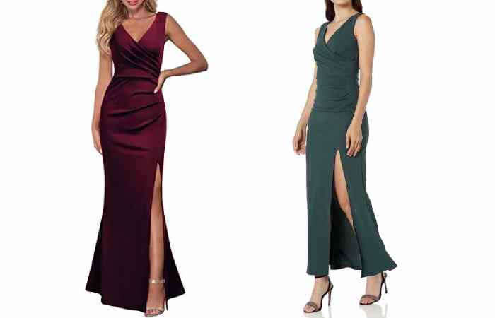 WOOSEA Women Sleeveless V Neck Split Evening Cocktail Long Dress