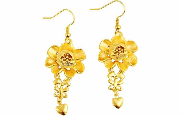 Women's Earrings Yellow Gold Gold Flower Simple Tassel Drop Earrings 